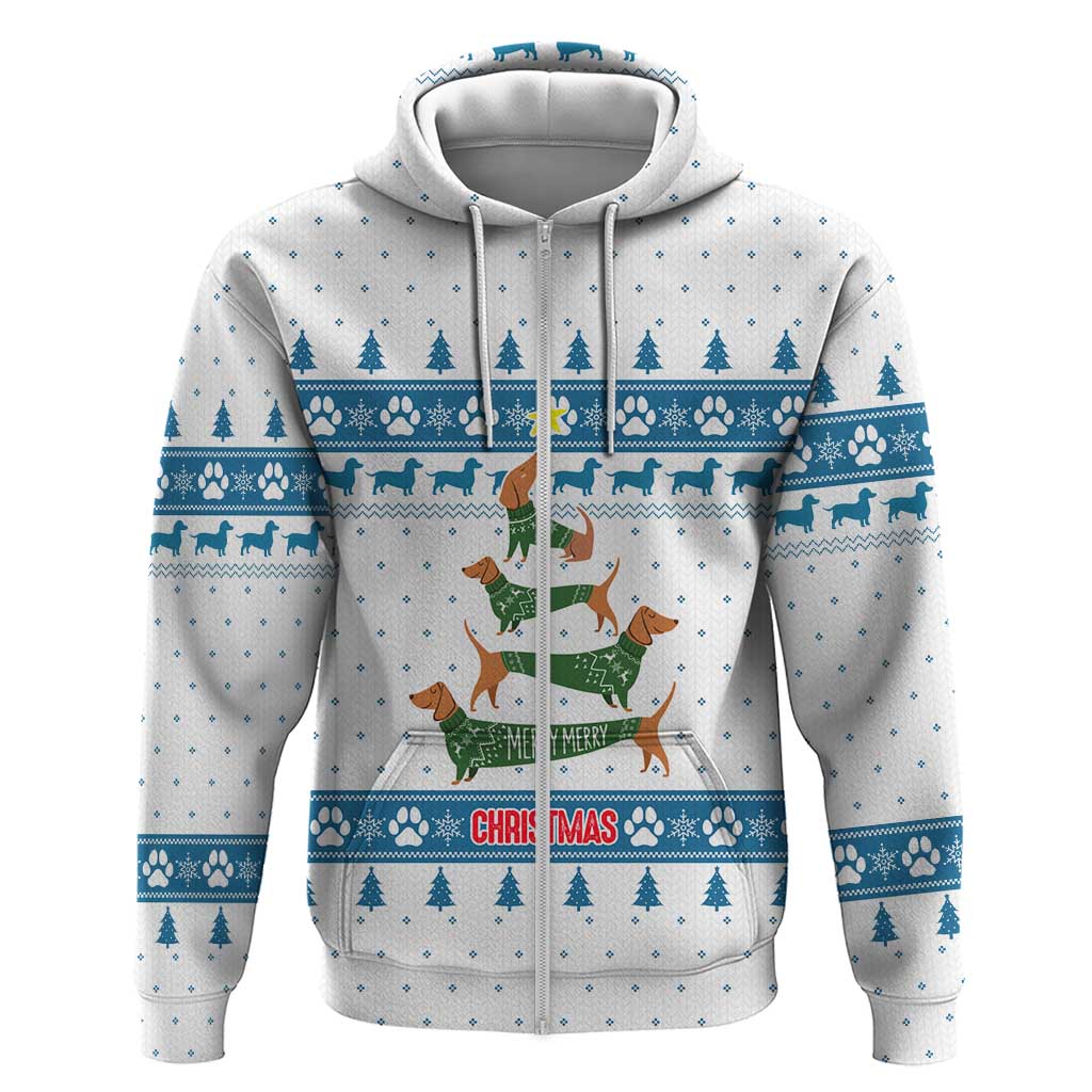 Dachshund Dog Tree Stack Hoodie with Blue White Paw Print Pattern Design - Wonder Print Shop