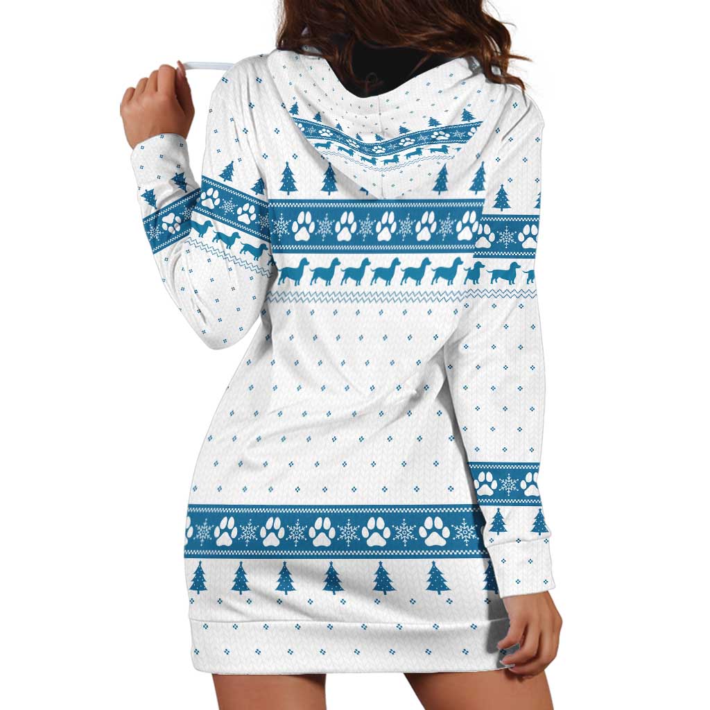 Dachshund Dog Tree Stack Hoodie Dress with Blue White Paw Print Pattern Design - Wonder Print Shop