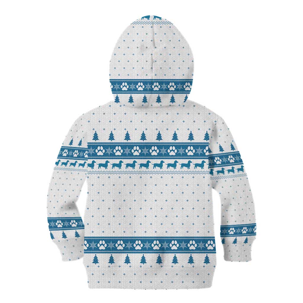 Dachshund Dog Tree Stack Kid Hoodie with Blue White Paw Print Pattern Design - Wonder Print Shop