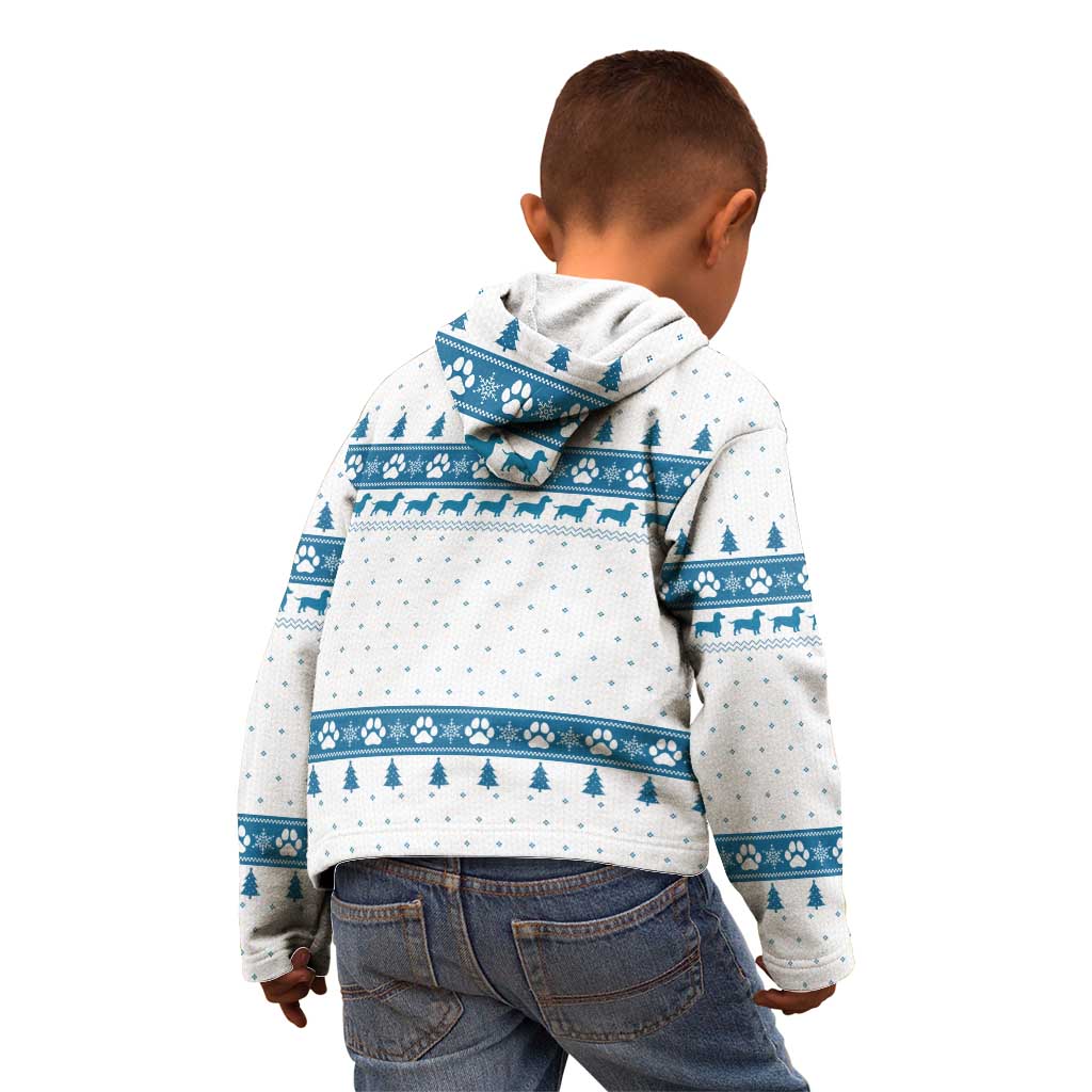 Dachshund Dog Tree Stack Kid Hoodie with Blue White Paw Print Pattern Design - Wonder Print Shop