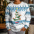 Dachshund Dog Tree Stack Kid Ugly Christmas Sweater with Blue White Paw Print Pattern Design - Wonder Print Shop