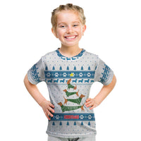 Dachshund Dog Tree Stack Kid T Shirt with Blue White Paw Print Pattern Design - Wonder Print Shop
