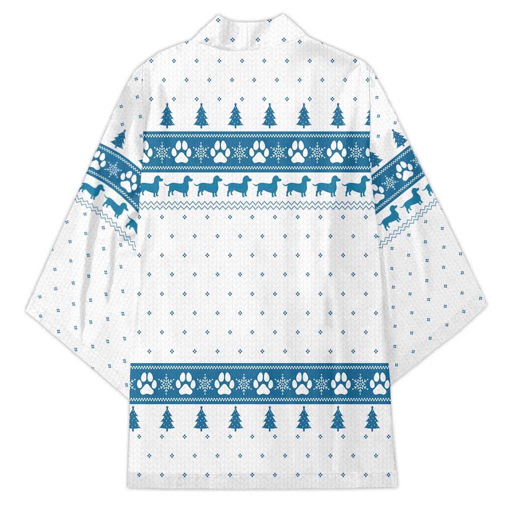 Dachshund Dog Tree Stack Kimono with Blue White Paw Print Pattern Design - Wonder Print Shop