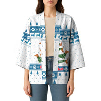 Dachshund Dog Tree Stack Kimono with Blue White Paw Print Pattern Design - Wonder Print Shop