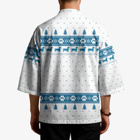 Dachshund Dog Tree Stack Kimono with Blue White Paw Print Pattern Design - Wonder Print Shop