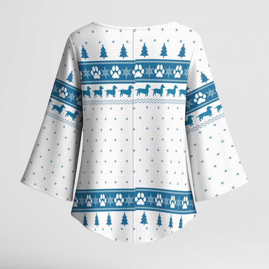 Dachshund Dog Tree Stack Kimono Sleeve Blouse with Blue White Paw Print Pattern Design - Wonder Print Shop
