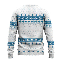Dachshund Dog Tree Stack Ugly Christmas Sweater with Blue White Paw Print Pattern Design - Wonder Print Shop