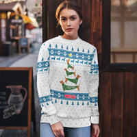 Dachshund Dog Tree Stack Ugly Christmas Sweater with Blue White Paw Print Pattern Design - Wonder Print Shop