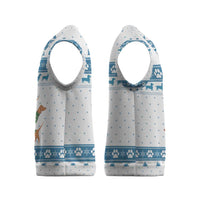 Dachshund Dog Tree Stack Christmas Knitted V-Neck Vest with Blue White Paw Print Pattern Design - Wonder Print Shop