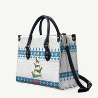 Dachshund Dog Tree Stack Leather Bag with Blue White Paw Print Pattern Design - Wonder Print Shop