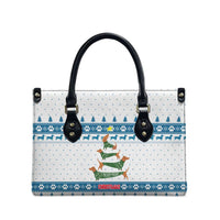 Dachshund Dog Tree Stack Leather Bag with Blue White Paw Print Pattern Design - Wonder Print Shop