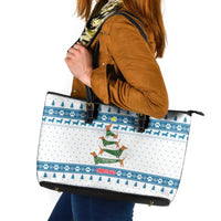 Dachshund Dog Tree Stack Leather Tote Bag with Blue White Paw Print Pattern Design - Wonder Print Shop
