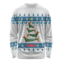 Dachshund Dog Tree Stack Long Sleeve Shirt with Blue White Paw Print Pattern Design - Wonder Print Shop