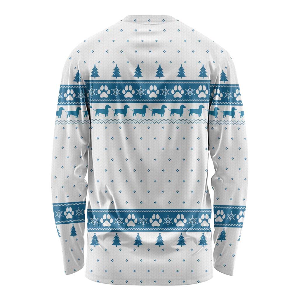 Dachshund Dog Tree Stack Long Sleeve Shirt with Blue White Paw Print Pattern Design - Wonder Print Shop