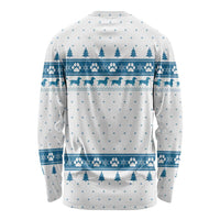 Dachshund Dog Tree Stack Long Sleeve Shirt with Blue White Paw Print Pattern Design - Wonder Print Shop