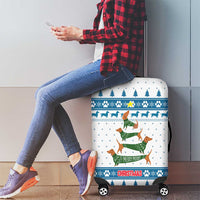 Dachshund Dog Tree Stack Luggage Cover with Blue White Paw Print Pattern Design - Wonder Print Shop