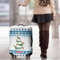 Dachshund Dog Tree Stack Luggage Cover with Blue White Paw Print Pattern Design - Wonder Print Shop