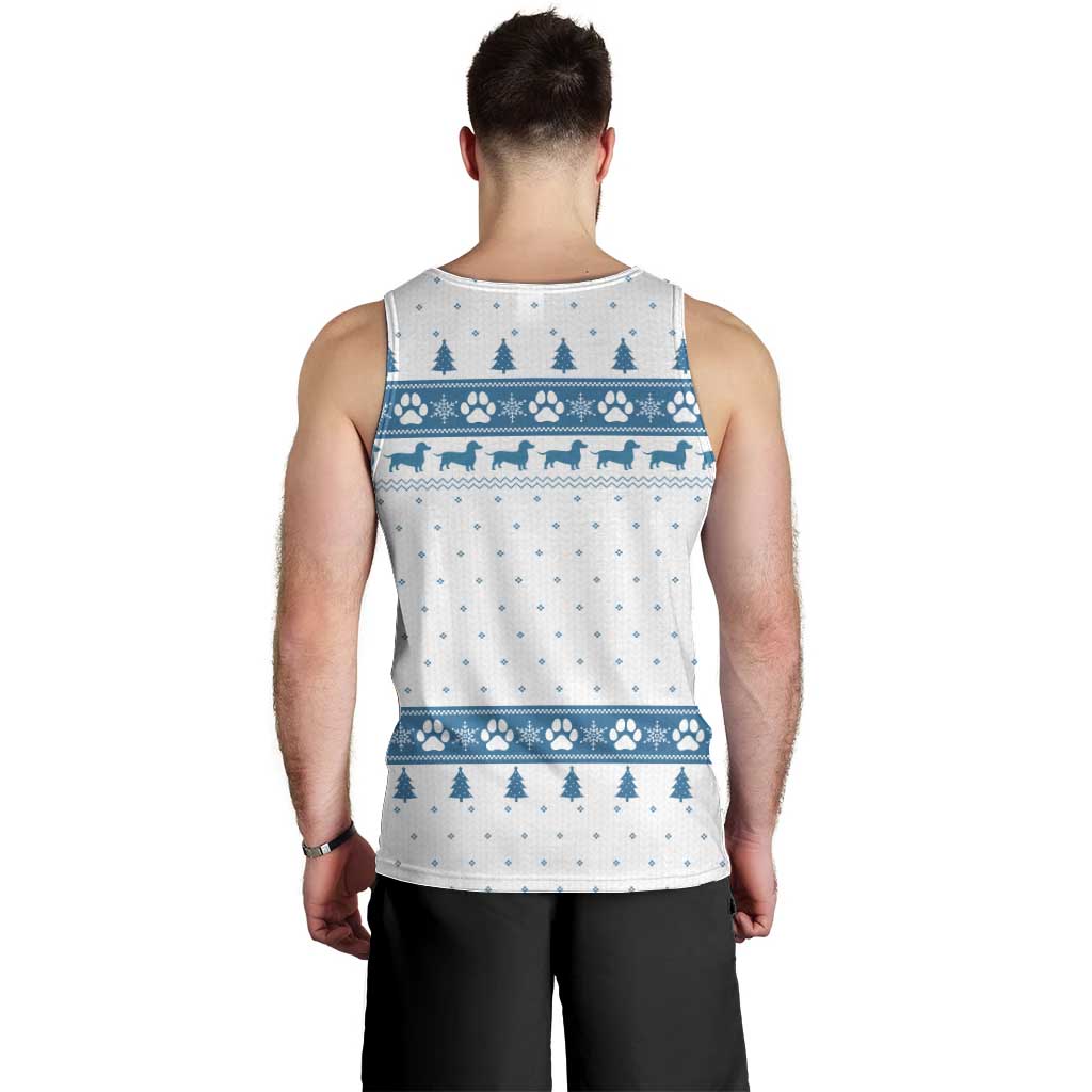 Dachshund Dog Tree Stack Men Tank Top with Blue White Paw Print Pattern Design - Wonder Print Shop