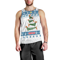 Dachshund Dog Tree Stack Men Tank Top with Blue White Paw Print Pattern Design - Wonder Print Shop
