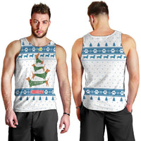 Dachshund Dog Tree Stack Men Tank Top with Blue White Paw Print Pattern Design - Wonder Print Shop