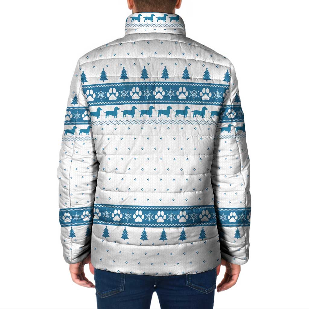 Dachshund Dog Tree Stack Padded Jacket with Blue White Paw Print Pattern Design - Wonder Print Shop