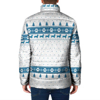 Dachshund Dog Tree Stack Padded Jacket with Blue White Paw Print Pattern Design - Wonder Print Shop