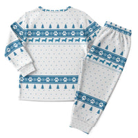 Dachshund Dog Tree Stack Christmas Pajama Set with Blue White Paw Print Pattern Design - Wonder Print Shop