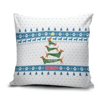 Dachshund Dog Tree Stack Pillow Cover with Blue White Paw Print Pattern Design - Wonder Print Shop