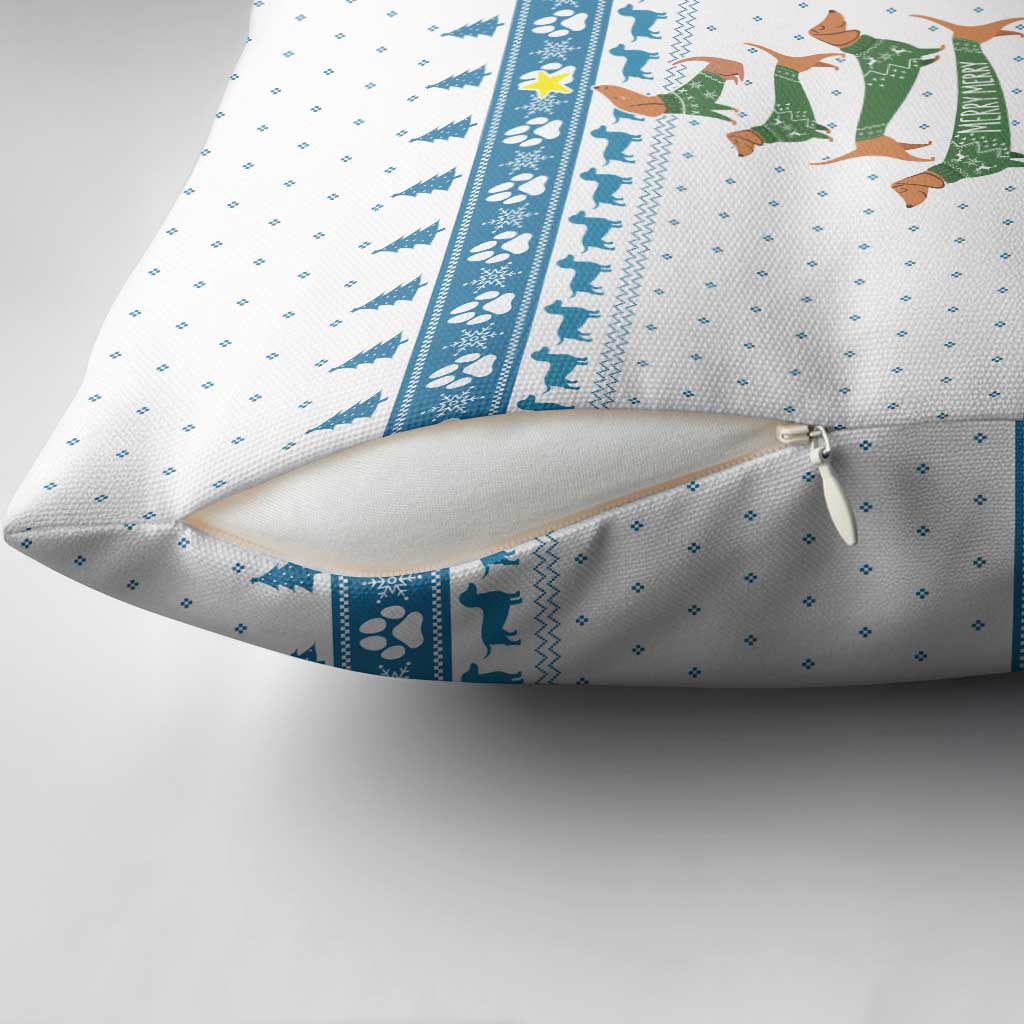 Dachshund Dog Tree Stack Pillow Cover with Blue White Paw Print Pattern Design - Wonder Print Shop