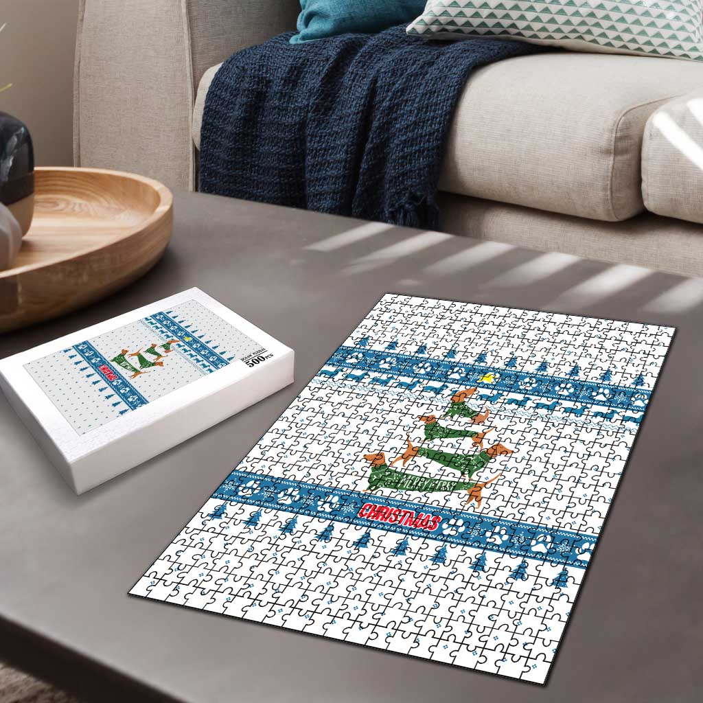 Dachshund Dog Tree Stack Puzzle with Blue White Paw Print Pattern Design - Wonder Print Shop