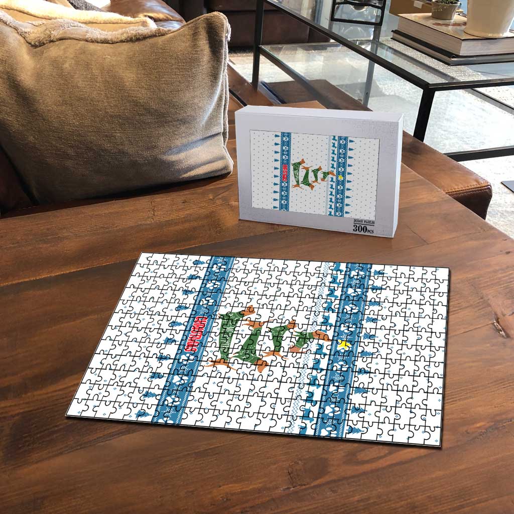 Dachshund Dog Tree Stack Puzzle with Blue White Paw Print Pattern Design - Wonder Print Shop