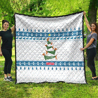 Dachshund Dog Tree Stack Quilt with Blue White Paw Print Pattern Design - Wonder Print Shop