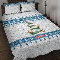 Dachshund Dog Tree Stack Quilt Bed Set with Blue White Paw Print Pattern Design - Wonder Print Shop
