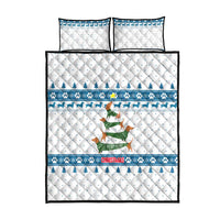 Dachshund Dog Tree Stack Quilt Bed Set with Blue White Paw Print Pattern Design - Wonder Print Shop