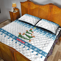 Dachshund Dog Tree Stack Quilt Bed Set with Blue White Paw Print Pattern Design - Wonder Print Shop