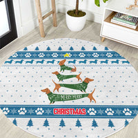 Dachshund Dog Tree Stack Round Carpet with Blue White Paw Print Pattern Design - Wonder Print Shop