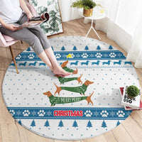 Dachshund Dog Tree Stack Round Carpet with Blue White Paw Print Pattern Design - Wonder Print Shop