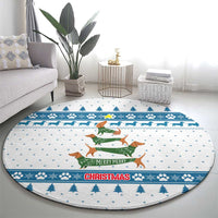 Dachshund Dog Tree Stack Round Carpet with Blue White Paw Print Pattern Design - Wonder Print Shop