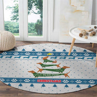 Dachshund Dog Tree Stack Round Carpet with Blue White Paw Print Pattern Design - Wonder Print Shop