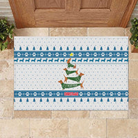 Dachshund Dog Tree Stack Rubber Doormat with Blue White Paw Print Pattern Design - Wonder Print Shop