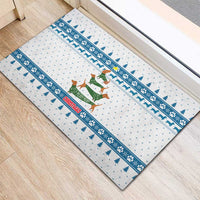 Dachshund Dog Tree Stack Rubber Doormat with Blue White Paw Print Pattern Design - Wonder Print Shop