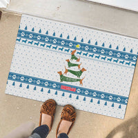 Dachshund Dog Tree Stack Rubber Doormat with Blue White Paw Print Pattern Design - Wonder Print Shop