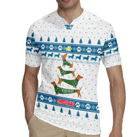 Dachshund Dog Tree Stack Rugby Jersey with Blue White Paw Print Pattern Design - Wonder Print Shop