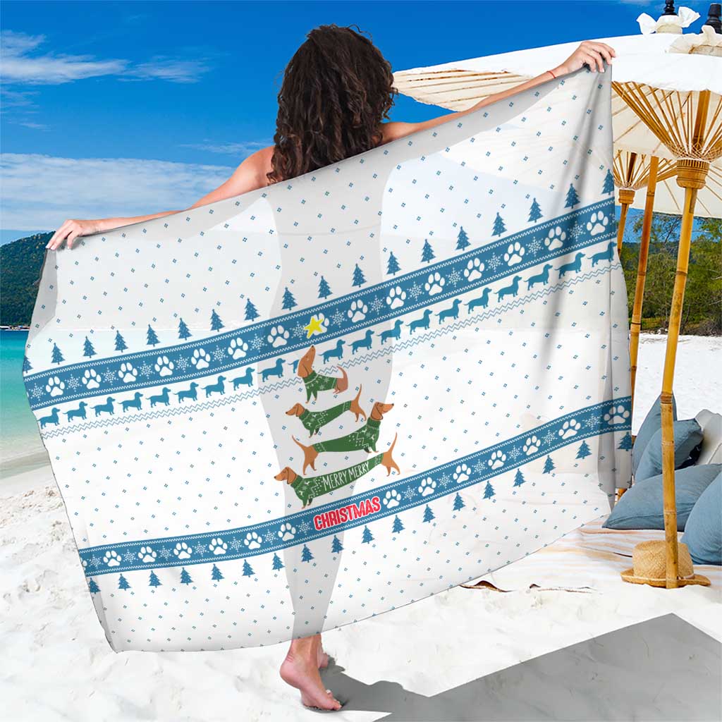 Dachshund Dog Tree Stack Sarong with Blue White Paw Print Pattern Design - Wonder Print Shop