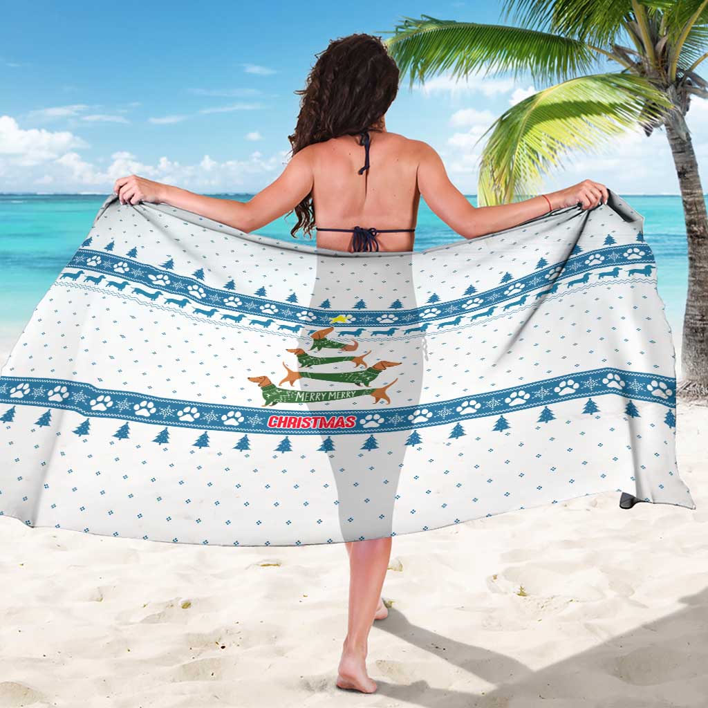 Dachshund Dog Tree Stack Sarong with Blue White Paw Print Pattern Design - Wonder Print Shop