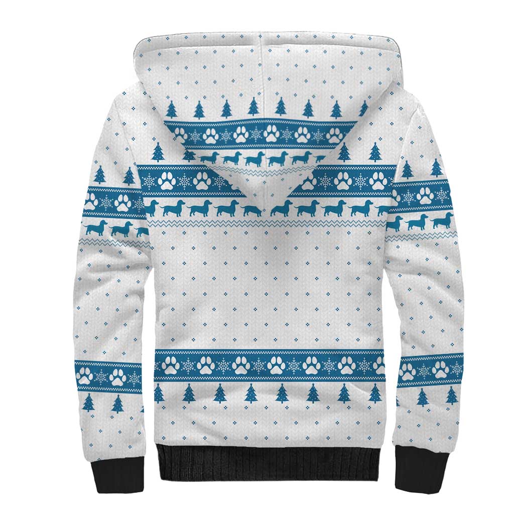 Dachshund Dog Tree Stack Sherpa Hoodie with Blue White Paw Print Pattern Design - Wonder Print Shop