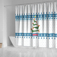 Dachshund Dog Tree Stack Shower Curtain with Blue White Paw Print Pattern Design - Wonder Print Shop