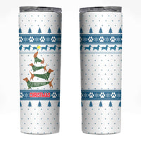 Dachshund Dog Tree Stack Skinny Tumbler with Blue White Paw Print Pattern Design - Wonder Print Shop