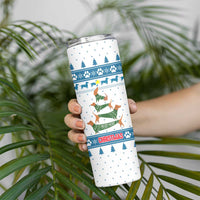 Dachshund Dog Tree Stack Skinny Tumbler with Blue White Paw Print Pattern Design - Wonder Print Shop