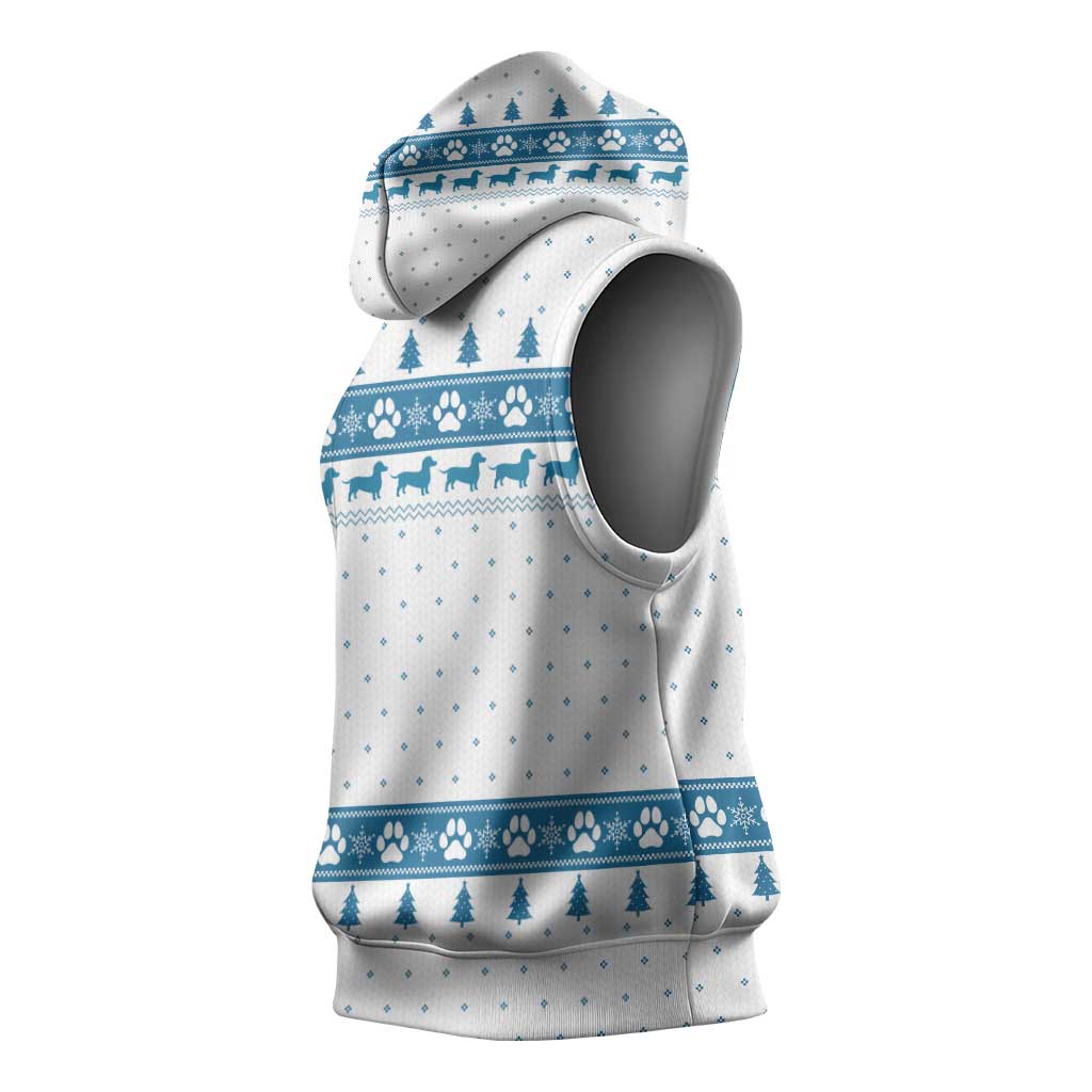 Dachshund Dog Tree Stack Sleeveless Hoodie with Blue White Paw Print Pattern Design - Wonder Print Shop